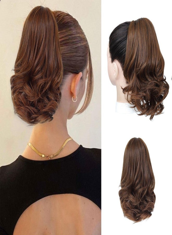 Angzon Ponytail Extension 8 Inch Claw Clip in Ponytail Short Curly Ponytail Extension for Women Messy Bun Fluffy Wavy Curly Synthetic Versatile Brown Hairpieces - Image 1
